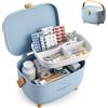 Relaxdays Cassetta medicinali, 4 scomparti, inserto rimovibile, plastica, maniglia, HxLxP: 18 x 28 x 20 cm, blu