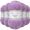 Utopia Crafts Velvet Lux Chenille Super Soft Chunky Yarn for Knitting and Crochet 5x 100g (Soft Lilac)