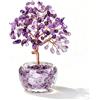 GNVOVIC Albero di Cristallo, Fatto a Mano Decorazione Tavolo in Cristallo Naturale con Base Poliedrica, Portafortuna per Casa, Ufficio, Auto, Regalo per Donna, Viola 11cm