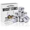 FLOW Barware 6 x cubetti di ghiaccio in acciaio inossidabile con pietre di whisky, pietre per bevande riutilizzabili, pietre di ghiaccio in metallo per Scotch, whisky, brandy