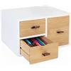 Relaxdays Cassettiera in bambù e MDF, 3 cassetti, HLP: 15 x 25 x 20 cm, Organizer per scrivania