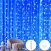 Ollny Tenda luminosa a LED 2 x 2 m, 200 LED per interni USB, catena luminosa con 10 ganci, per interni ed esterni, per camera da letto, feste, balcone, (blu)