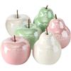 RiloStore Set di 6 decorazioni a forma di mela, mela, mele, pere decorative, in ceramica, 10 cm, per l'autunno, verde arancione, crema