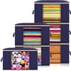 MAISITOO Borsa portaoggetti, 6 pezzi da 90 l con coperchio, organizer per guardaroba, grandi scatole pieghevoli per copriletti, coperte, abbigliamento stagionale (blu)