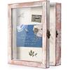 TJ.MOREE Shadow Box - Cornice portafoto con fiori e retro in lino, per cimeli, bouquet e medaglie, foto militari, 20 x 25 cm, colore: bianco e rosa