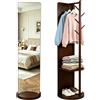 GFEMTH Specchio a Figura Intera Girevole 360°, Specchio da Terra Intero in Legno Massello, con Guardaroba, Design Salvaspazio, per Camera da Letto e Soggiorno e Guardaroba, (Noce, A)