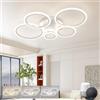 KeLuKes Lampadario LED Moderno Compatibile con Alexa, Plafoniera Intelligente 5 Anelli, 3000K-6500K Regolabile, 82W, Dimmerabile Lampada per Camera da Letto Soggiorno, Bianco, 100cm