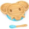 bambuswald© Set di Stoviglie per Neonati e Bambini, Stoviglie per Bambini, Cucchiaio, Piatto, Ciotola, Sostenibile ed Ecologico, Set di Stoviglie per Colazione, Piatti con Ventosa, Elefante Blu