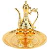 OVAQUIXI Set da tè Turco Vintage in Metallo con 4 Tazze e Vassoio da Portata, Set da Teiera Decorativo Tradizionale per la Casa, Feste, Intrattenimento (GOLD)