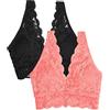 Smart & Sexy Signature Lace Deep V Neck Wireless for Women with Support, And Bralette Pack Plunge, 2 Pezzi, Punchy Peach/Black Hue - Confezione da 2, XL