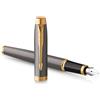 Parker IM Penna Stilografica | Laccatura Grigia con Pennino Dorato | Punta Media Lucida in Acciaio Inossidabile | Ricarica della Cartuccia d'Inchiostro Blu | Confezione Regalo
