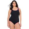 Ulla Popken Badeanzug, Farbige Paspeln, ohne Softcups, Rundhal Costume Intero, Nero, 58-60 Donna