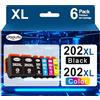 Jagute 6 Pack 202XL Cartucce d'inchiostro Compatibili con Epson 202XL 202 Cartucce