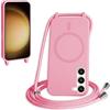 FMPCUON FNPCUON Cover Magnetica Silicone per Samsung Galaxy S23 con Cordino,Compatibile con MagSafe,Custodia con Laccio Collana Tracolla Collo Sottile TPU Antiurto Protettiva Case con Corda.Pink