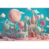 MIRRORANG 2,2 x 1,5 m Sfondo fotografico Candy Land, cartone animato, lecca-lecca gigante, casa di cioccolato, palloncino, sfondo per bambina, principessa, festa di compleanno, baby shower