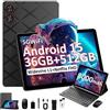 Generic Android 15 Tablet 11 Pollici con 36GB+512GB (TF 1TB), 4G LTE e 5G WiFi, 2000 * 1200 IPS, Octa-Core/8000mAh/8MP+13MP/Widevine L1/OTG/GPS/15W, Tablet con Tastiera/Mouse/Custodia - Nero