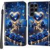 Haninsuze Cover per Samsung Galaxy S24 Ultra, Portafoglio PU Pelle, cuore blu | Interno TPU Antiurto, Anti-Graffio, Fessura per Schede, Supporto Stand, Design Libro, Flip