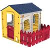 SUN&SPORT Casetta da giardino per bambini con staccionata, porta e finestre apribili - 146x118,5x127cm