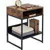 Relaxdays Comodino 2 scomparti aperti, supporto cellulare, nero/marrone