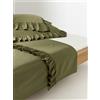 Westwing Collection Lenzuolo in cotone percalle lavato con volant Louane - Verde