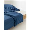 Westwing Collection Lenzuolo in cotone percalle lavato con volant Louane - Blu
