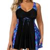 Generic Costume da Bagno Donna Taglie Forti Due Pezzi Tankini con Pantaloncini, Scollo a V, Arricciatura, Laccetto, Stampa Tropicale Mare Piscina