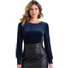 Allegra K Camicetta Invernale in Velluto da Donna Pullover Casual a Maniche Lunghe Bluse Maniche Sbuffo Camicette Girocollo