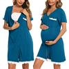 Uniexcosm Camicie da Notte Parto Cotone Camicia Notte Premaman con Scollo A V Manica Corta Aperto Anteriore Camicia da Notte Donne Gravidanza