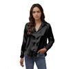 EMOTTOS Camicetta Sexy in Raso da Donna, Top Ampio con Bottoni e Scollo a V, Camicia Elegante a Maniche Lunghe da Indossare, Andare in Ufficio o per Il Tempo Libero, Nero/Beige, Taglie S-L