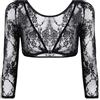 EMOTTOS Donna Coprispalle in Pizzo, Top Fronte Aperto con Scollo a V, Coprispalle a Rete Trasparente con Chiusura ad Occhiello, Bolero Floreale a Maniche Lunghe per Abiti, Cerimonia, Nero, S-XL