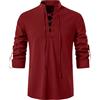 YAOHUOLE Camicia Lino Uomo Manica Lunga Business Cotone Shirts Mmedievale Bottoni Casual Tinta Unita