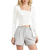 Amiblvowa Amiblwova Camicia da Ballerina Donna Top Avvolgente da Ballo Yoga Pilates a Maniche Lunghe con Laccetto Auto-Allacciante Blusa da Ballerina, bianco, S