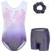 Gogokids, Completo da ginnastica bambina composto da tre pezzi, body senza maniche, pantaloncini e fascia per capelli, tuta danza classica scintillante, con design a colori sfumati, dai 3 ai 12 anni