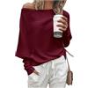 Zenlonr Maglioni Autunnali da Donna 2023 Pullover in Maglia Casual a Maniche Lunghe a Pipistrello Allentati con Spalle Scoperte, Rosso Vinaccia., XL