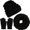CheChury Cappelli Sciarpa Guanti Set Invernale da Donna Berretto a Maglia Berretto con Apertura Capelli Guanti Touch Screen Invernali Moda Sciarpa 3 Pezzi,Nero-1,Taglia unica
