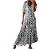 Generic Maxi abiti da donna UK manica corta scollo a V abito stampa floreale estivo casual vestibilità ampia abiti lunghi eleganti bohémien spiaggia abito da donna fluida una linea svasata swing prendisole
