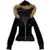 ORANDESIGNE Y2K Felpa con Cappuccio in Pelliccia Sintetica Donna Cerniera Cappotto Lungo Slim Fit con Collo di Pelliccia Harajuku Vintage Giacca M Nero XS