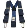 TigerTie Bretelle unisex a Y con 3 clip molto robuste, a quadretti, lavorazione di alta qualità, da 35 mm di larghezza, blu scuro grigio., bis zu einer Körpergröße von 2 m