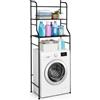 cecaro group Scaffale Salvaspazio per Lavatrice e WC in Acciaio Nero - Mobile Sopra Lavatrice 3 Ripiani, Piedini Regolabili, Organizer Bagno e Lavanderia, 65x25x155 cm