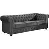 Vente-unique - Divano fisso 3 posti Chesterfield - velluto - grigio antracite