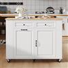 Rosebibi Isola da cucina con ruote, tavolo da pranzo allungabile, con scomparto per pattumiera e portasciugamani, carrello da portata mobile, ideale per cucina e sala da pranzo, bianco e naturale