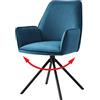 Mendler Sedia poltroncina Girevole con braccioli Elegante Imbottita HWC-G67 Gambe Nere Velluto Azzurro