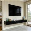 Dawselod Mobile porta TV a parete in legno massello, mobile TV moderno a parete con 2 cassetti, fori passacavi, angoli arrotondati, soggiorno, camera da letto, design sospeso salvaspazio (B Nero, 160CM)