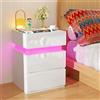 HaodaCulture Comodino Camera da Letto, Tavolino da Salotto, Comodini con Illuminazione a LED, 16 colori RGB luci LED, Comodino LED moderni, 3 Cassetti, Tavolino in Stile Moderno 40x35x55cm