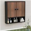 UYIHOME Armadietto da bagno sospeso, armadietto da bagno sospeso, armadietto per medicinali, armadietto a due ante in legno, con ripiani regolabili e scomparti aperti, 13 x 56 x 58 cm, nero