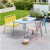 casa.pro Set di 4 Mobili per Bambini Tavolino Panca e 2 Sedie da Giardino Balcone Cameretta Mobili in Acciaio a Misura di Bimbi per Esterno e Interno - Giallo/Celeste/Pesca
