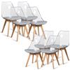 GrandCA HOME Set di 8 Sedie da Pranzo Schienale Trasparente Scandinave | Seduta acrilico trasparente , Sedia imbottita, Gambe legno faggio naturale, Cucina sala da pranzo camera da letto, Grigio-PU