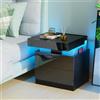 Lvhcmfohm Comodino con Luce LED Multicolore Variabile, Comodini con Stazione di Ricarica, Comodini Camera da Letto con 2 Cassetti e USB, Tavolino in Stile Moderno (Nero, 45x40x52cm)