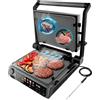 Cecotec Griglia elettrica con Grill Rock'nGrill 2000 Smash PerfectCook. 2000 W, Sonda Temp, Smash Burger, Smokeless, Dual Temp, Raccoglitori, piastre reversibili, superficie 30 x 21 cm, acciaio