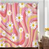 Riyidecor Smiley Face Pink Daisy 152,4 x 182,9 cm Tenda Doccia Fiore Giallo Retro Set Bagno Boho Vintage Decor Groovy Astratto Floreale Moderno Accessori da Bagno in Tessuto Poliestere Impermeabile